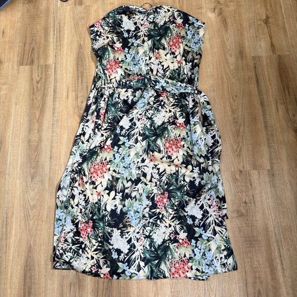 Zara Floral Shirt Midi Dress Dress Belted Tropical Cruise M - Picture 7 of 9